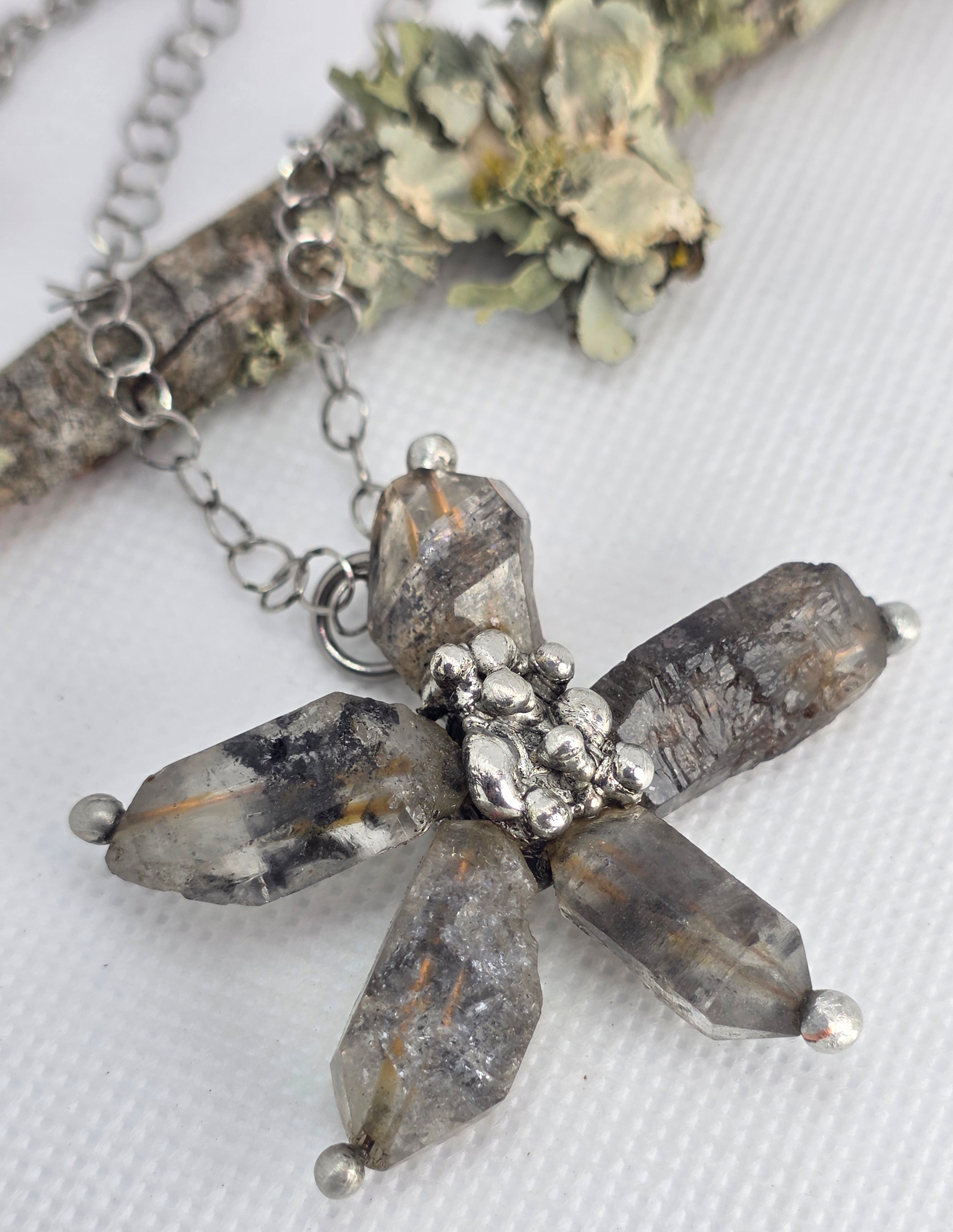 Raw Crystal Star Pendant Necklace – Silver Solder Five-Point Crystal Cluster