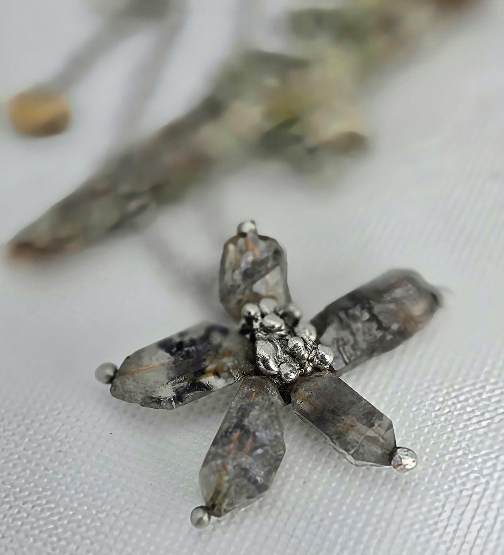 Raw Crystal Star Pendant Necklace – Silver Solder Five-Point Crystal Cluster